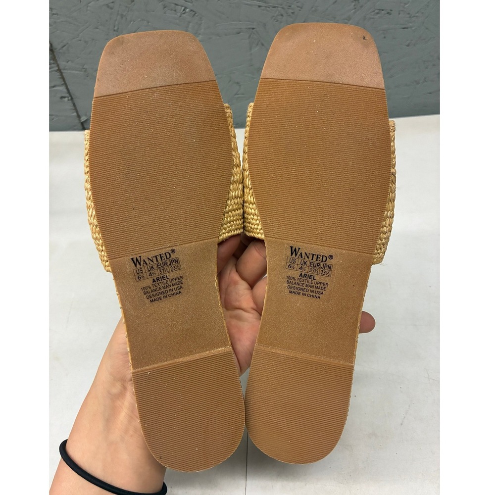 Wanted Ariel Sandals Slide Womens 6.5 Tan Straw Square Toe Flat Summer Beach - Picture 8 of 11